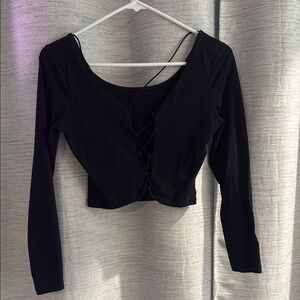 Fashion Nova Black Tie Crop Blouse